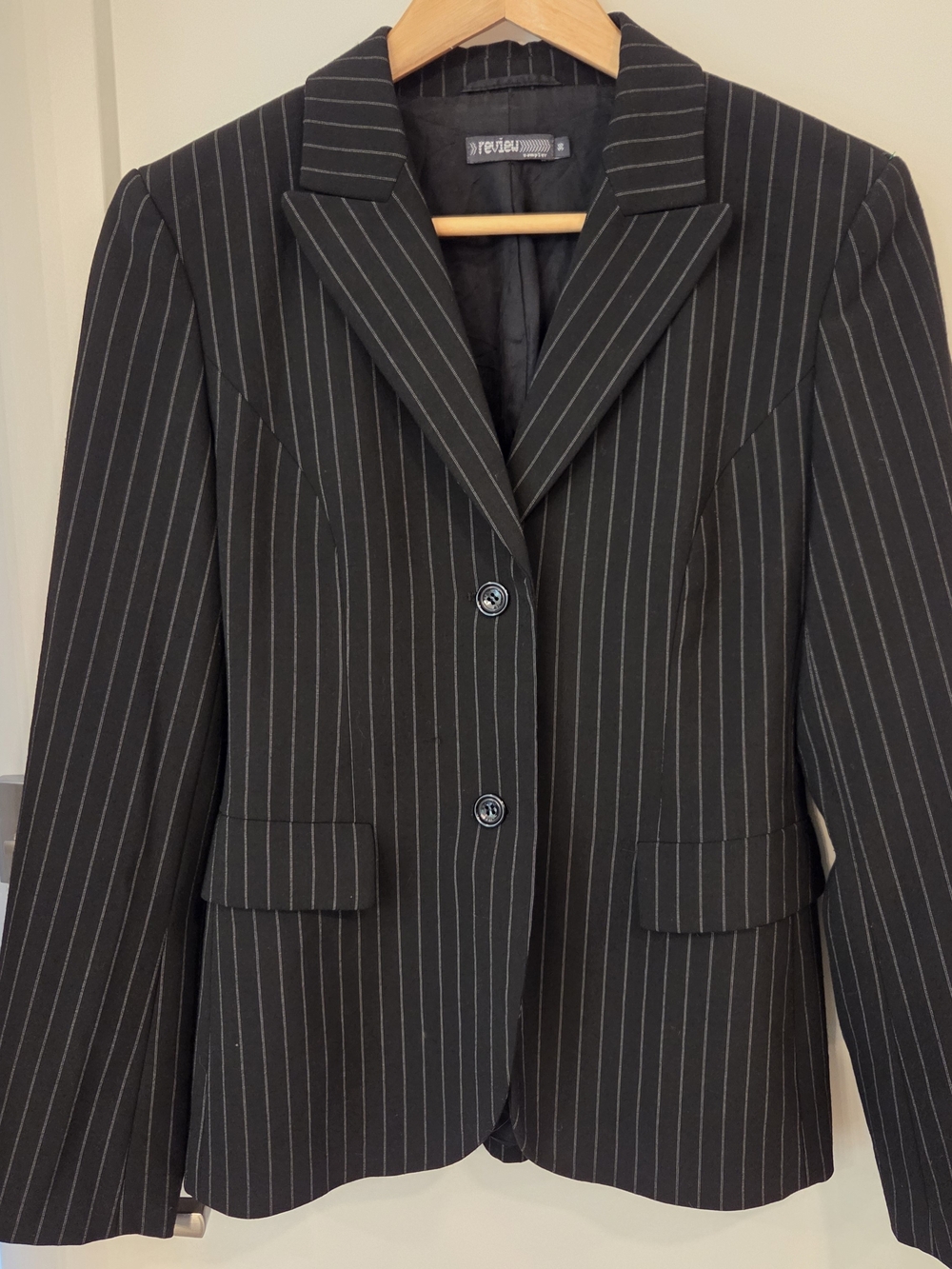 Vintage Review Australia Black Pinstripe Blazer 36 Career Minimalist Scholar